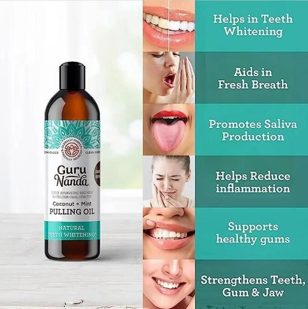 Guru Nanda Coconut & Mint Teeth Whitening Oil with Tongue Scraper 237ml